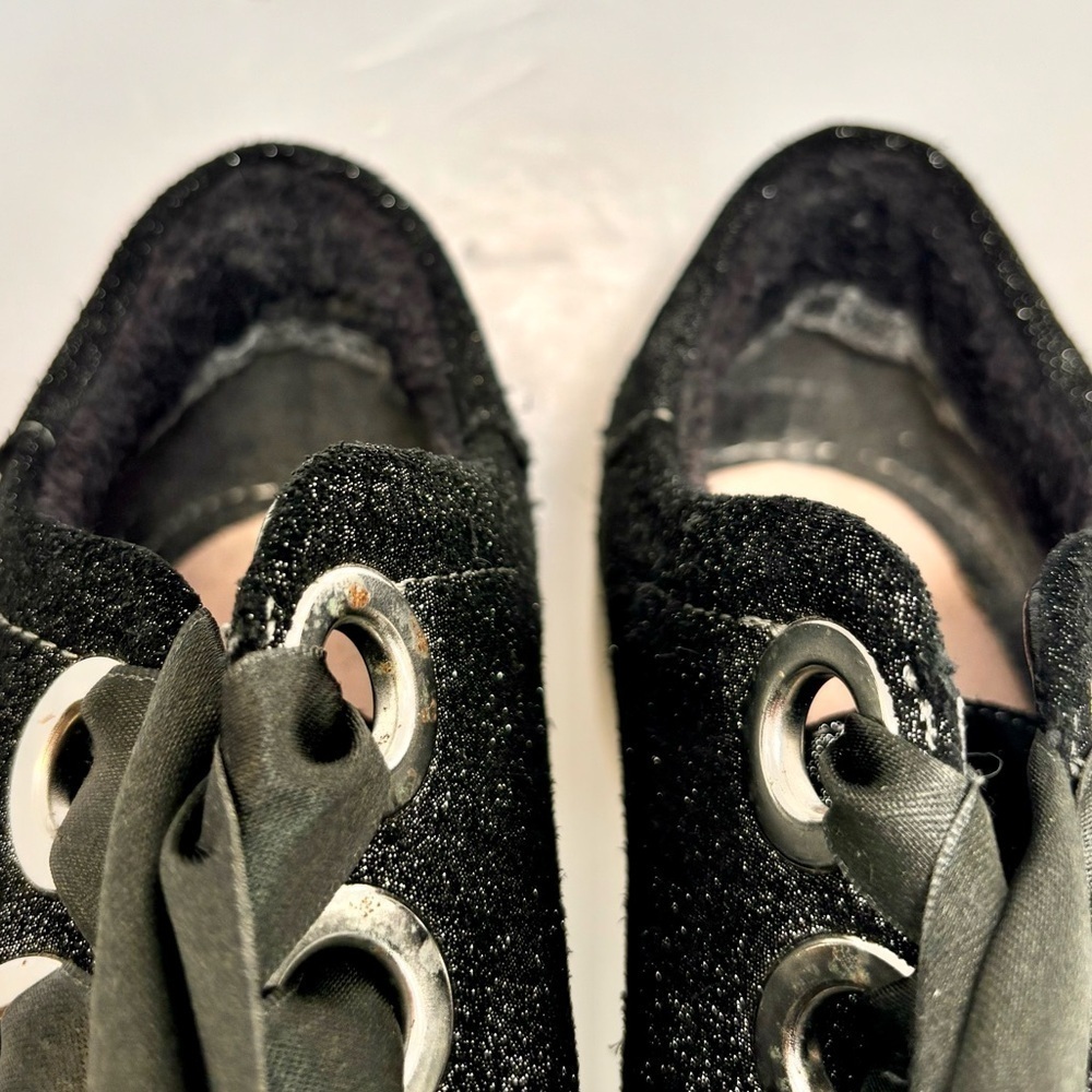Northstar Black Glitter Platform Sneakers Satin Ribbon Laces - Picture 10 of 11
